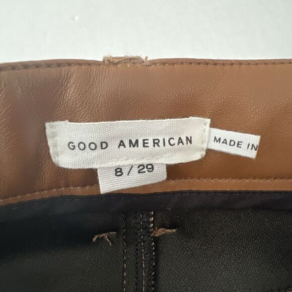 Good American Pants Women Sz 8/29 Burnt Caramel Faux Leather High Rise - Picture 8 of 9